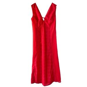 Vintage 70s Lacy Lingerie Slip Dress Size Large Red Maxi Full Sheer Nylon